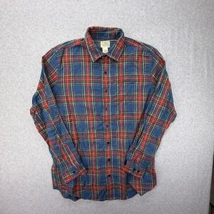 LL Bean Mens Large Tall Slightly Fitted Flannel Shirt Blue Red Plaid 298168